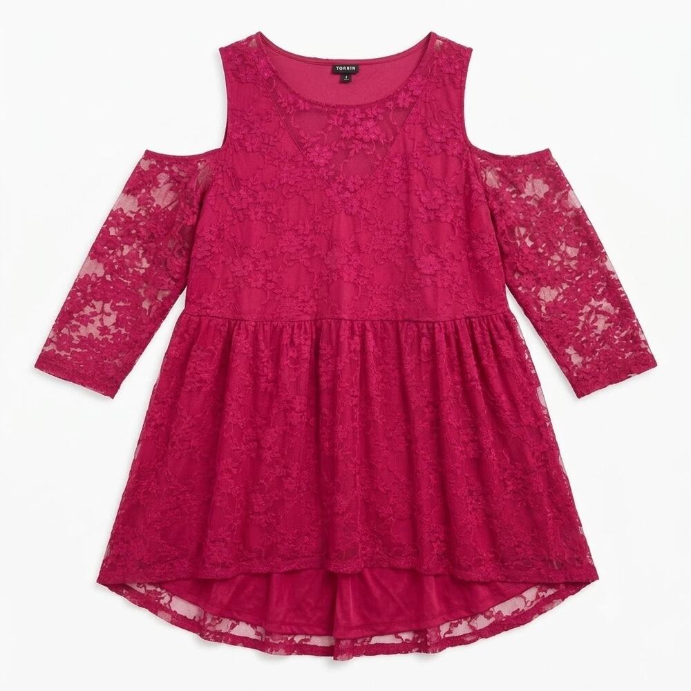 Torrid Lace Cold Shoulder Top Red Illusion Neck Sleeves Womens Plus Size 2X